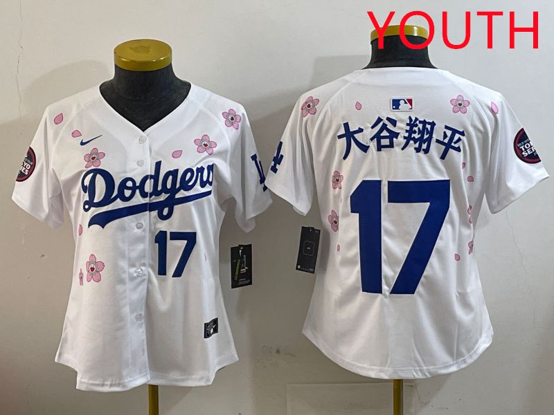 Youth Los Angeles Dodgers #17 Ohtani White Sakura Edition 2025 Nike MLB Jersey style 16